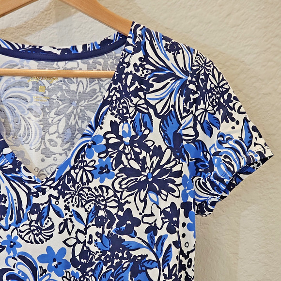 Lilly Pulitzer Etta Maxi Dress Low Tide Navy 100% Pima Cotton Sz Med Cap Sleeve - Picture 3 of 9